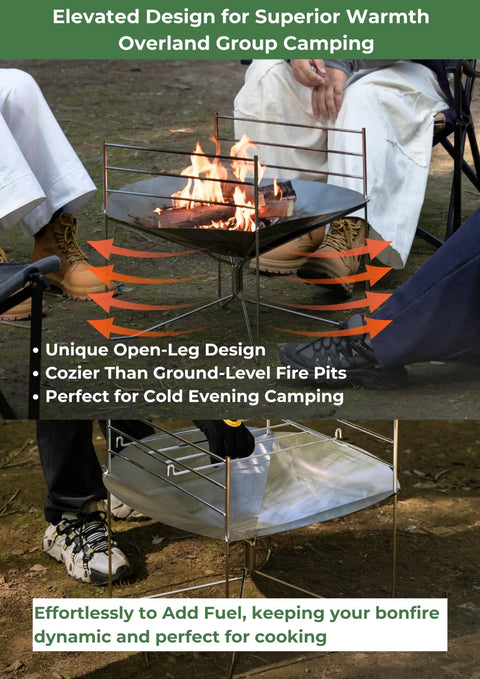 22 Inch Portable Fire Pit For Camping And RV Trips, Ultralight Foldable Round Grill Stand with burning fire, Solo A3