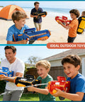 Kids and adults playing on the beach and in the backyard with Electric Water Gun For Adults And Kids Auto Filling Squirt Gun With Long Range Epic Power Large Capacity Water Blaster For Summer Pool Beach Parties Great Gift For 6 7 8 Year Old Boys And Girls Black.