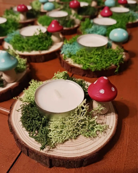 Wood Slices 30 Pcs Predrilled Round Discs 3.5-4 Inches Unfinished Rustic Craft Kit with candle holder and moss decoration