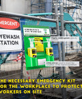 Portable Eye Wash Station Wall Mounted Emergency Eye Wash Kit With Two 16.09 Oz Bottles No Eyewash Solution Included Plus Free Eyewash Sign displayed on fence