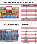 Ultra Large Battery Storage Organizer Case With Built In Tester Holds Over 280 Batteries Dual Sided Variety Pack For AA AAA C D 9V Lithium 18650 CR2 CR123 CR1632 And More For DIYers Red, front view