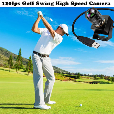 Man using USB Camera With 120fps High Speed 4K 12MP Golf Swing Camera 3X Manual Optical Zoom Lens Plug And Play for analysis.