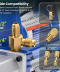 Pro Grade AC Vacuum Pump With Leak Detector and R134a Manifold Gauge Set for HVAC and Automotive Use 4 CFM Single Stage Rotary Vane Fast Deep Evacuation Anti Slip Base Easy Oil Management, brass adapter set