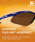 Nemesis V30 safety glasses with smoke anti-fog lenses, blue metallic frame, featuring patented flex-dry nosepiece for comfort