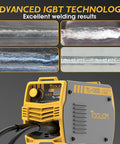 Dual Voltage Workhorse 110/220V Stick Welder With Digital Display And IGBT Inverter 195A MMA Welder showing welding examples