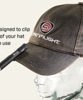 MicroStream 45 Lumen Everyday Carry Pocket Flashlight clipped on hat brim for hands-free use