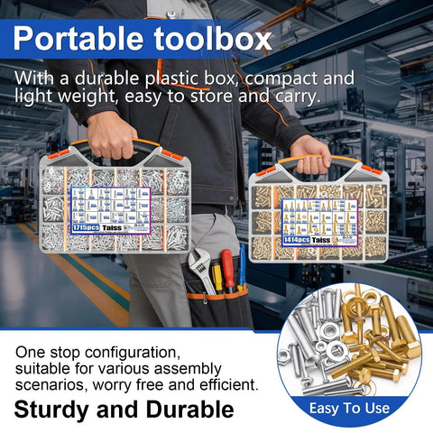 Nuts And Bolts Assortment Kit Go-To With 3334 Pieces Across SAE And Metric Phillips Head And Hex Bolts Grade Eight Point Eight