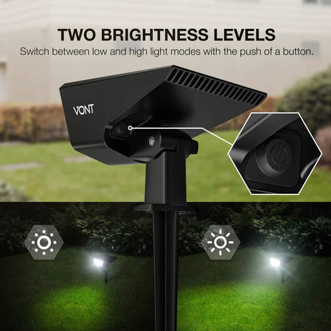 2 Pack Solar Powered Outdoor LED Lights IPX7 Waterproof Landscape Spotlights Wireless Backyard Lighting For Yard Walkway Driveway
