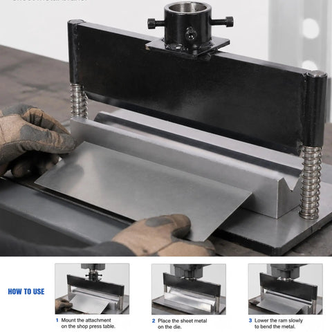 Using Heavy Duty 12 Inch Press Brake Attachment For 12/20 Ton Hydraulic Shop Presses Dual Spring Return Workhorse Metal Bending Tool Kit