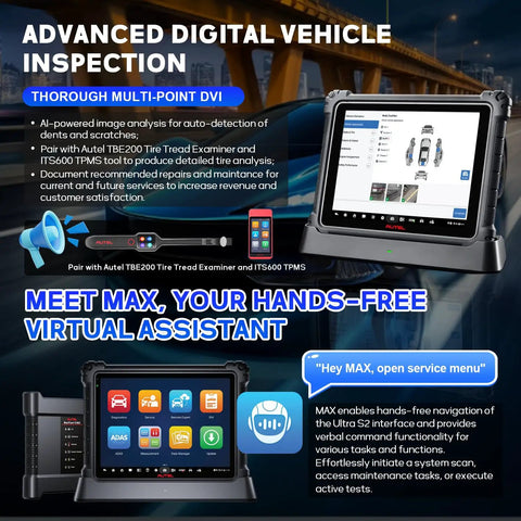 Killer Performance Professional Vehicle Diagnostic Scanner Tablet With Six In One VCMI2 Cable on a stand with touchscreen display.