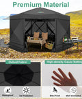 Pop Up Gazebo 15 By 15 Foot Canopy Tent With Sidewalls Screened In For Outdoor Parties And Camping, Easy No Tool Setup, Portable Backyard Shelter, Fits 12 To 15 People, Black, shown in a scenic outdoor setting with picnic setup.