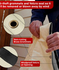 Close-up of Cold Snap Backflow Preventer Insulation Cover showing brass grommets and Velcro seal, beige, 30x24, UV resistant.