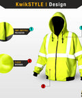 Men's Reflective Safety Jacket Fleece Hoodie Yellow High Visibility Class 3 ANSI OSHA Compliant with anti-pill polyester