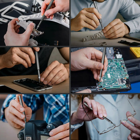 Using 60 In 1 Magnetic Precision Screwdriver Set With Torx Pentalobe Tri Wing Phillips Flathead Hex And Star Bits for electronics repair.