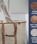 Dope Collapsible Laundry Tote 2-Pack 50L Foldable Carry-All Storage Bin with vegan leather, cotton blend, mocha color
