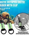 Four Pack Scuba Fin Retainer Lanyards Kit With Regulator And Octopus Mouthpiece Holders Reflective Webbing shown with coral background