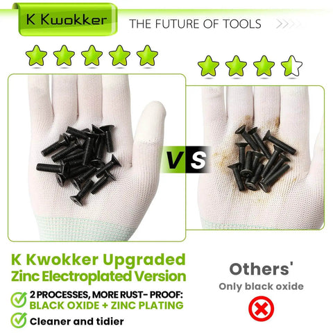 Comparison of Ridiculously Complete Metric Fastener Kit With 1485 Pieces Of M3 M4 M5 M6 Nuts And Bolts showing zinc-plated screws