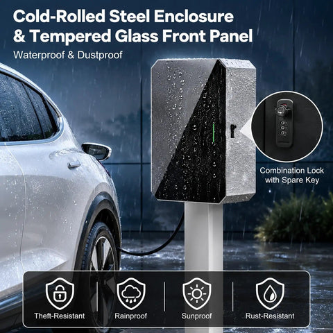 Foolproof Outdoor EV Charger Enclosure With Lock Tough Durable Steel Shell For Electric Vehicle Charging Stations universal snug fit waterproof panel