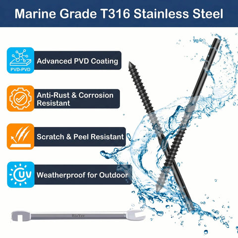 Tough As Nails 60 Pack Black Swage Lag Screws For Cable Railing Systems 1/8 Inch Diameter with PVD coating and marine grade T316 stainless steel.