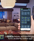 Slick WiFi Smart Dimmer Switch With Hassle Free App Control Smooth Fade Dimming And Remote Vibe Tweaks For Home And Office In Classic White Decorator Wall Plate, shown with app in hand.