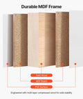 Cross-section of space saving sliding closet doors kit for 60 inch opening, showing solid wood, MDF board, and PVC surface layers