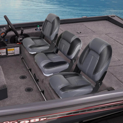 50 Inch Bass Boat Seats Folding Fishing Boat Chair Black Charcoal Marine Grade Vinyl Upholstery With Thick Foam Cushions