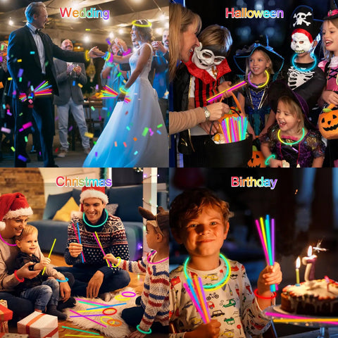 Lit Ultra Bright Glow Sticks Bulk 50 Pack for parties, featuring neon glow in the dark bracelets and necklaces, for various celebrations.