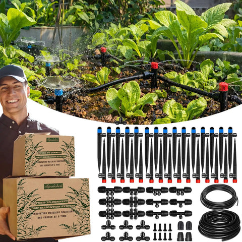 Push To Connect Drip Irrigation System For Garden Beds And Raised Beds With Adjustable Watering Kit components and boxes