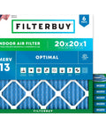 20x20x1 MERV 13 Pleated Air Filter For Smoke And Allergen Defense Electrostatic Replacement For HVAC Systems Six Pack