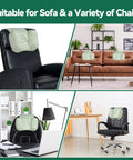 Recliner Neck Pillow With Pocket For Side Sleepers displayed on recliner, sofa, office chair, and desk chair in home settings.
