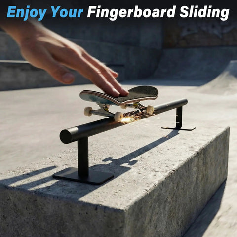 Using Round Metal Fingerboard Slide Rail For Skating Tricks, 11 Inches Long With Non Slip, Sturdy Base in skate park