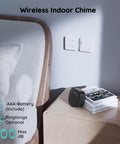 Wireless Video Doorbell With No Subscription Fees, 2K HD Live View, Wide 166 Degree Field Of View, HDR Night Vision, Motion Alerts, Two Way Audio, Battery Powered Doorbell With Chime And 2.4 GHz WiFi chime on table near sofa