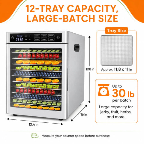 Big League 12 Tray Commercial Food Dehydrator Machine 800 Watts Dries Up To 30 Pounds No Sweat In One Fast Batch with colorful trays.