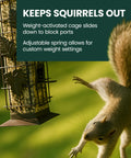 Weight Activated Squirrel Proof Bird Feeder With Two Pound Seed Capacity, Outdoor Metal Wild Bird Feeder With Durable Finish