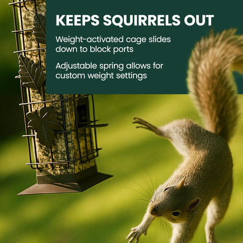 Weight Activated Squirrel Proof Bird Feeder With Two Pound Seed Capacity, Outdoor Metal Wild Bird Feeder With Durable Finish