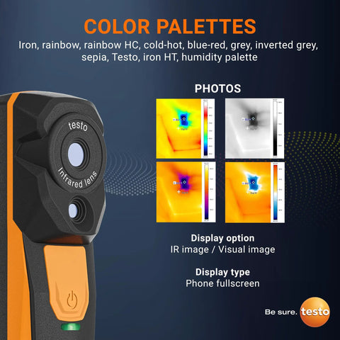 Wireless Thermal Imaging Camera For iPhone And Android With Carrying Pouch And USB C Cable, color palettes display