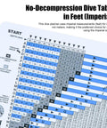 No Decompression Dive Table In Feet With Instructions Imperial Dive Planner For Scuba Diving Training And Safety Waterproof