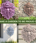 Face Tree Planter Mold For Concrete Gargoyle Garden Gnome And Green Man Face Plaque DIY Cement Molds Reusable Outdoor Yard Decor Perfect For Creating Garden Paths And Tiles displayed on various surfaces.
