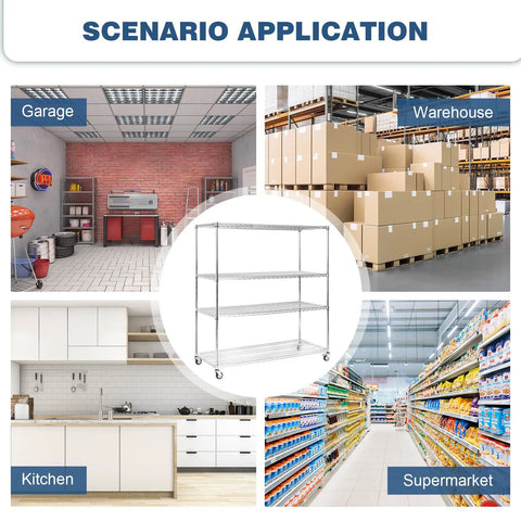 Heavy Duty Five Tier Metal Wire Shelving Rack With Smooth Rolling Caster Wheels And Zero Hassle Tool Free Setup For Ultimate Garage Storage And High Capacity Organizing Systems in kitchen, garage, warehouse, and supermarket settings.