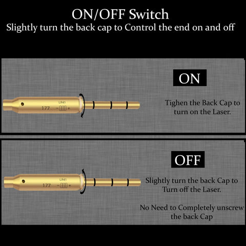 Laser Bore Sighter End Barrel For Revolvers Pistols And Rifles, Easy Fit, Brass Construction, Class IIIA Red Laser 650nm On Off Switch