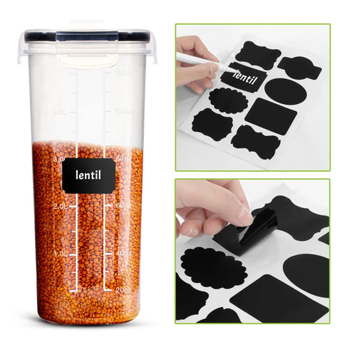 4 Pack Cereal Storage Containers, 4L Airtight Food Jars With Lids, BPA-Free Clear Canisters For Pantry Organization with labels