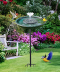 Solar Powered Bird Bath Fountain With Lotus Flower Nozzle And Five Prong Stake Base for outdoor garden attracts hummingbirds