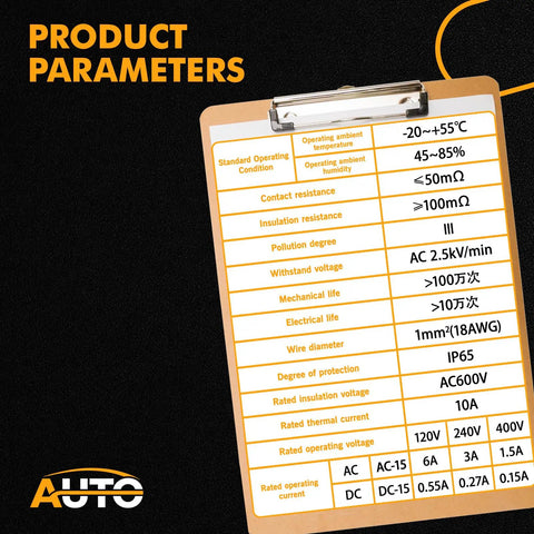 Technical specifications for Waterproof Industrial 4 Button Pushbutton Switch For Hoist Crane on clipboard, detailing insulation and voltage ratings.