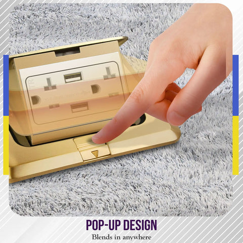 Touching Soft Pop Up Floor Box Kit With 4A USB Charging, 20A Tamper Resistant Weatherproof Receptacle on carpet