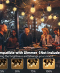 Group enjoying dinner under Outdoor String Lights 50ft Commercial Grade LED Patio Lighting With 16 Dimmable 1W Edison Bulbs