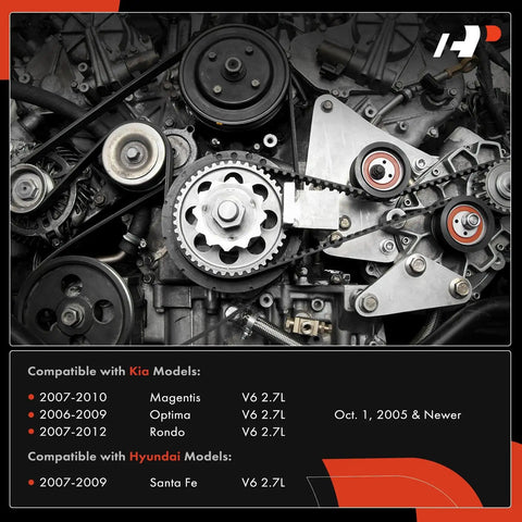 Beefed Up Engine Timing Belt Kit With Water Pump For Kia And Hyundai 2.7L V6, Fits Optima 2006-2009, Santa Fe 2007-2009, shown installed