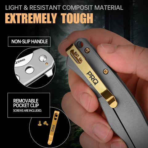 Nomad EDC Folding Pocket Knife With 3.54 Inch 14C28N Steel Blade showing a gold clip and non-slip handle