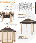 Easy Pop Up 13x13 Patio Gazebo Tent With All Around Mesh Sides And 25 Solar LED Lights setup steps illustration