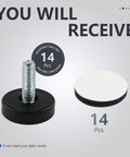 Fourteen Pack Furniture Leveling Feet Set With One Quarter Inch Thread, Adjustable Levelers For Tables, Chairs, Galvanized Steel