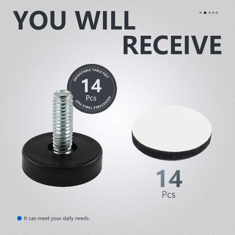 Fourteen Pack Furniture Leveling Feet Set With One Quarter Inch Thread, Adjustable Levelers For Tables, Chairs, Galvanized Steel